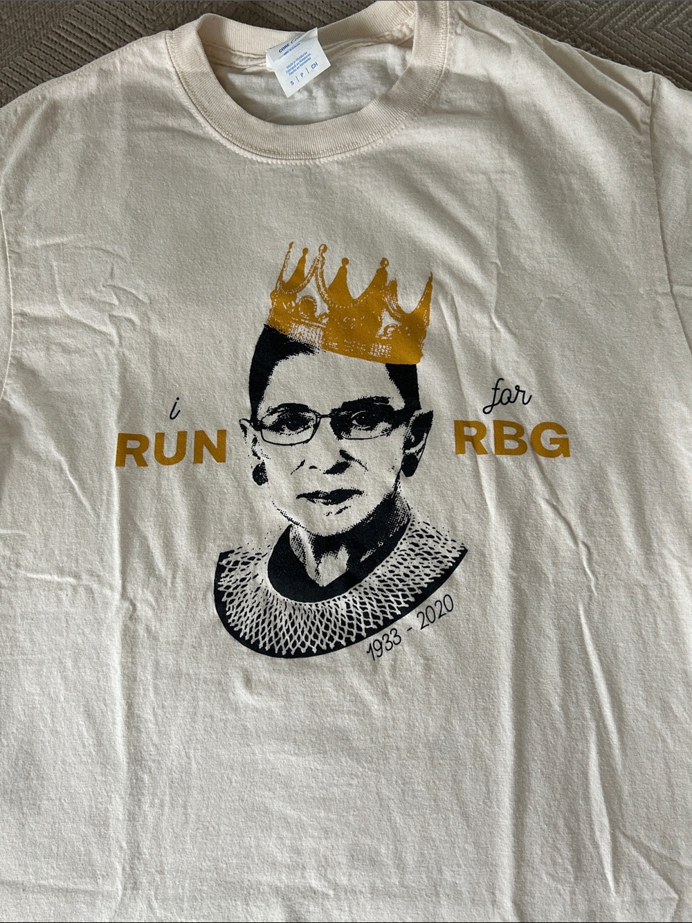 Port and Company Cream Graphic 'I Run for RBG' Tee with Gold Crown